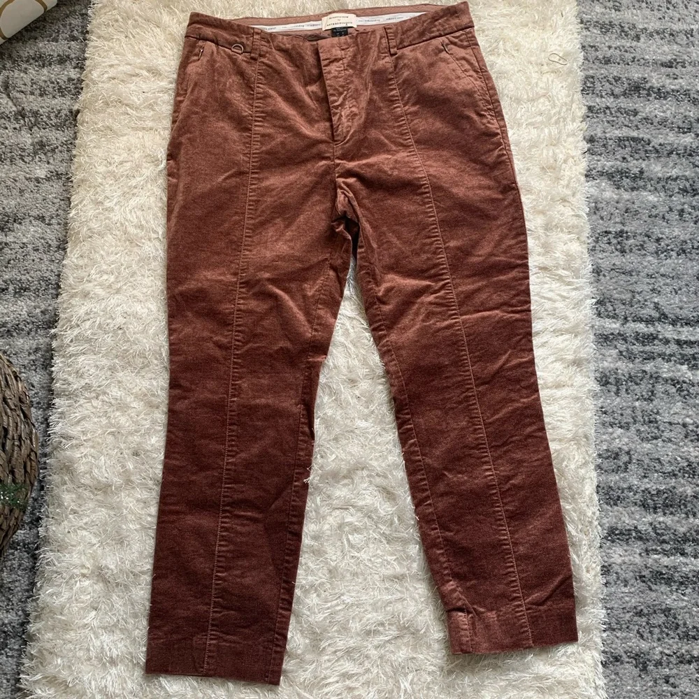 Anthropologie Essential Slim Velvet Cropped Pants - Picture 2 of 10